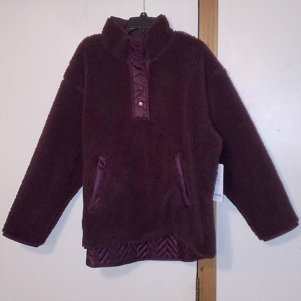 Athleta cozy Sherpa snap sweatshirt color eggplant Color NWT